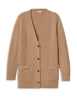 Basket Stitch Cashmere V Neck Cardigan Sweater 