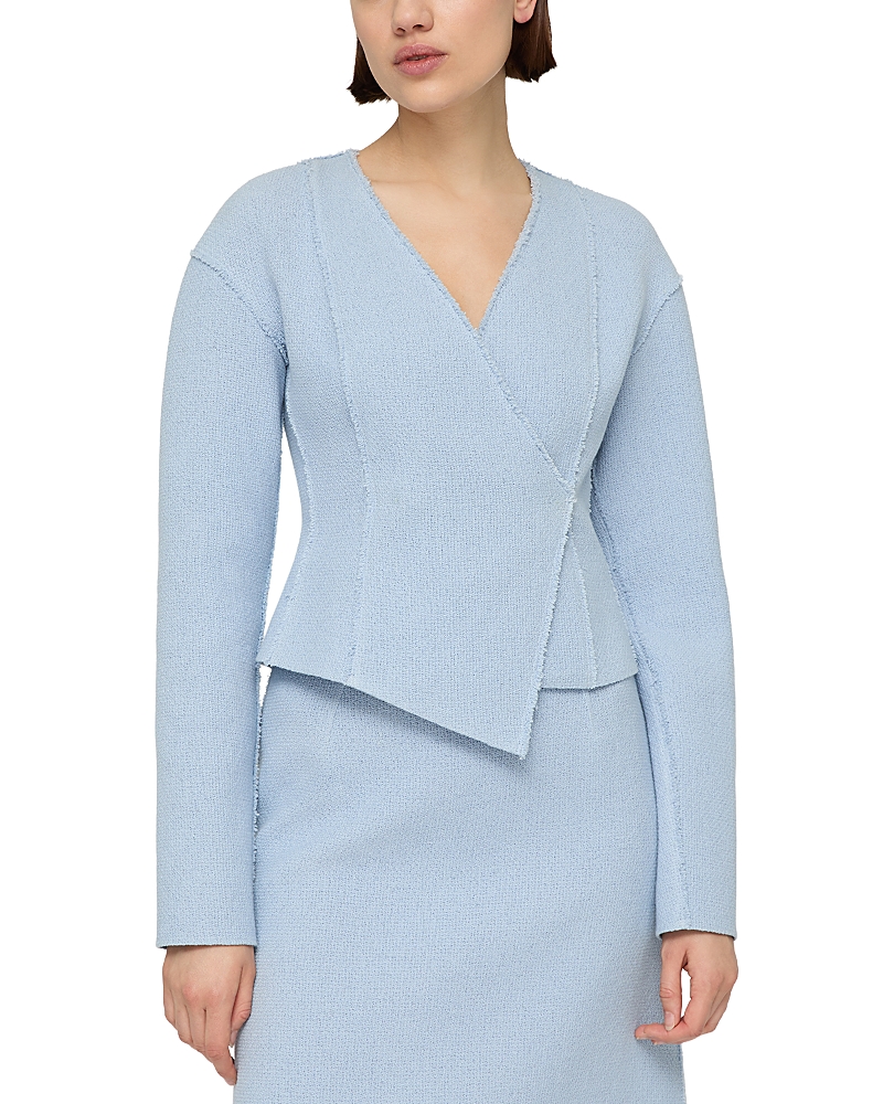 Lafayette 148 Organic Cotton Dobby Asymmetric Fitted Jacket In Blue