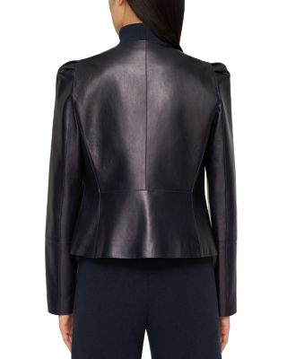 Puff Sleeve Slim Leather Jacket
