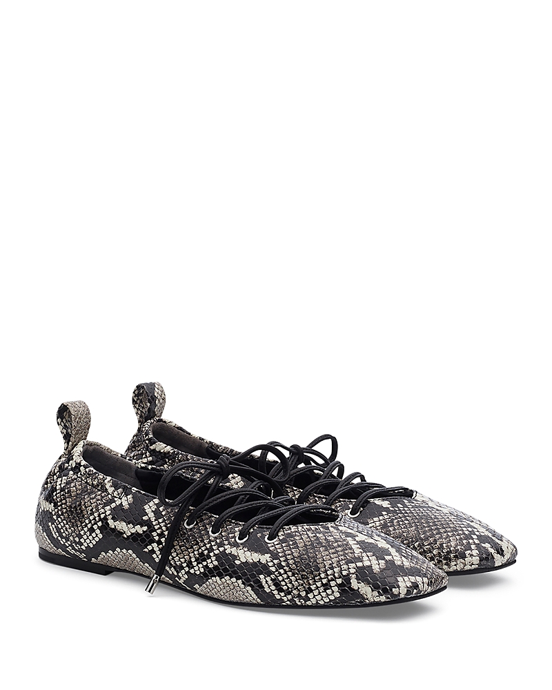 Rag & Bone Sophia Lace-up Snake-embossed Leather Ballerina Flats In White
