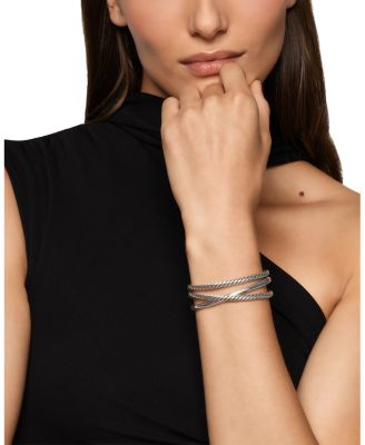 Bold Crossover Three Row Cuff Bracelet in Sterling Silver, 19mm
