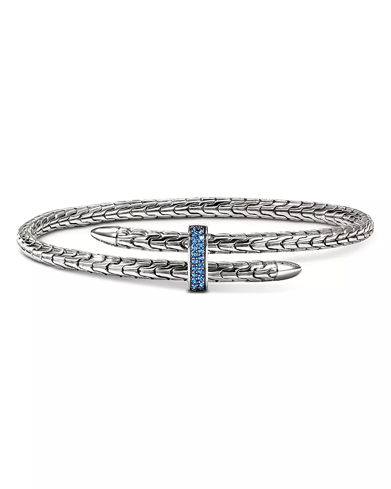 John Hardy Sterling Silver Spear Blue Sapphire Coil Cuff Bracelet