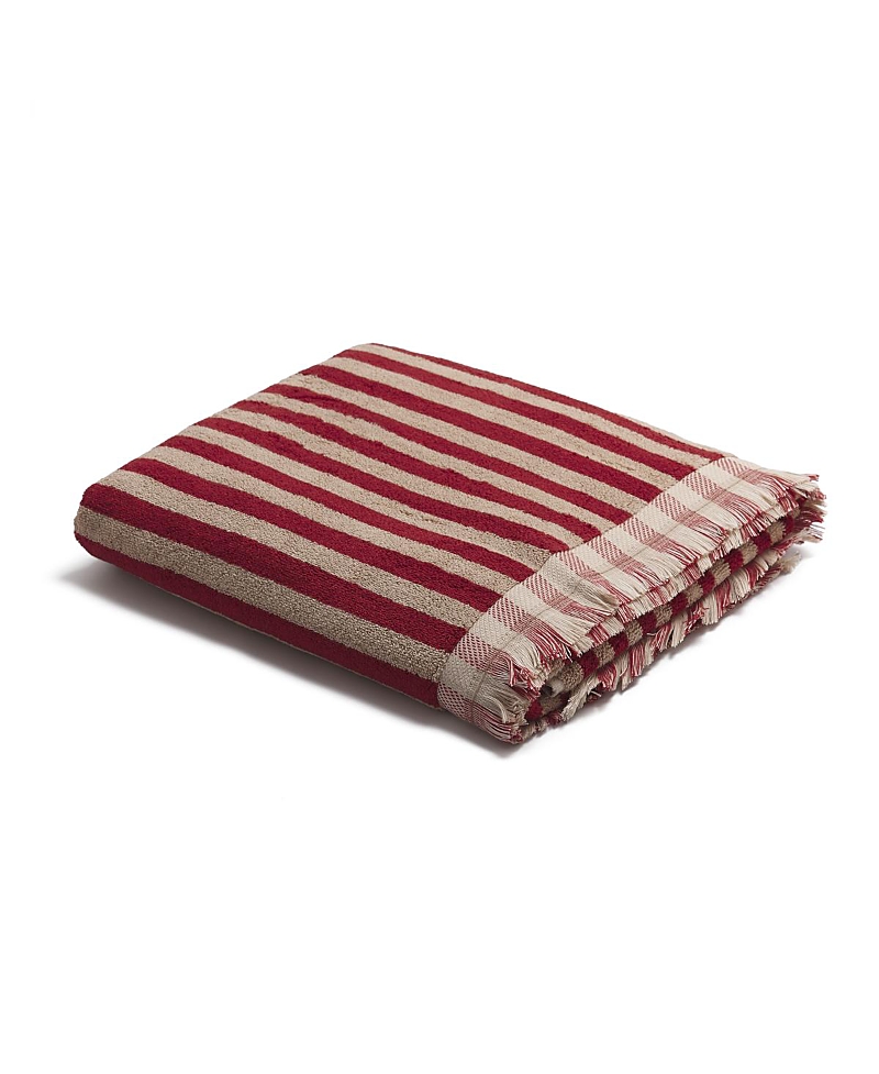 Piglet In Bed Pembroke Stripe Bath Sheet In Red