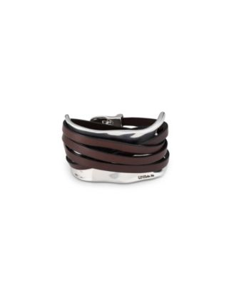 Sterling Silver-Plated Bracelet with Leather Straps