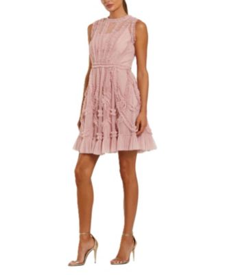 Women's High Neck Sleeveless Micro Ruffle Mini Dress