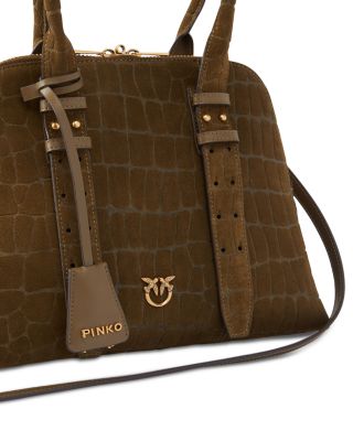 Medium Croc Embossed Nubuck Leather Bowling Bag