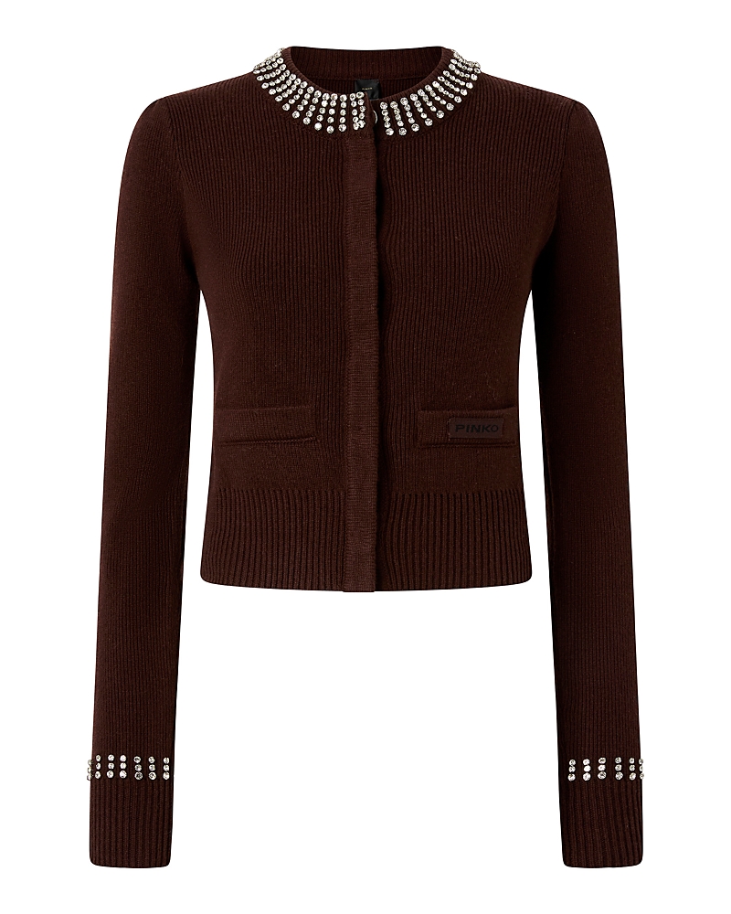 Pinko Spezzino Crewneck Cardigan Sweater In Brown