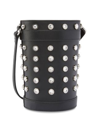 Mini Crystal Studded Leather Bucket Bag