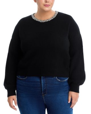 100% Cashmere Crystal Trim Crewneck Sweater - Exclusive
