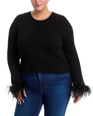 100% Cashmere Feather Trim Crewneck Sweater - Exclusive