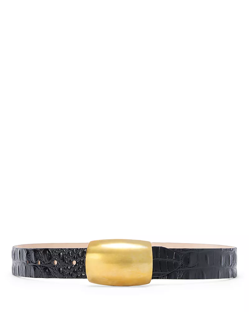 L'Agence Milou Domed Croc Embossed Leather Belt