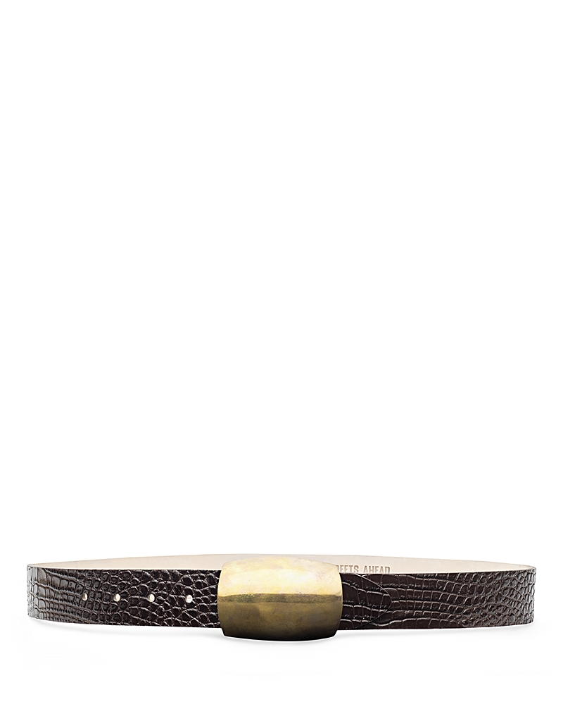 L'agence Milou Domed Croc Embossed Leather Belt In Brown