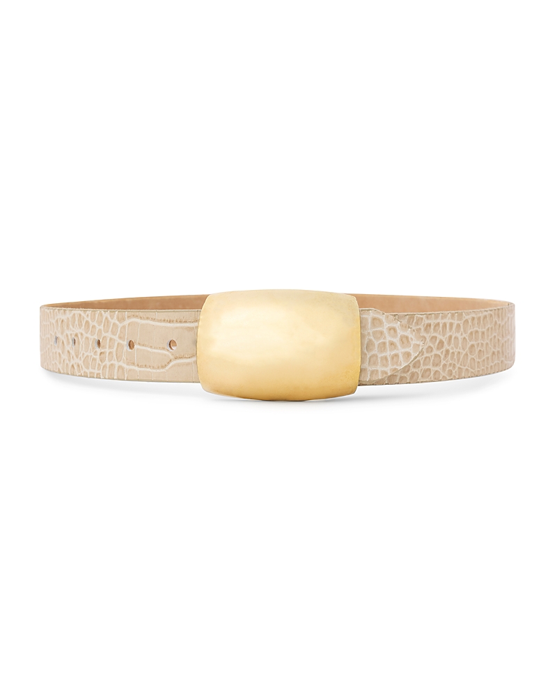 L Agence L'agence Milou Domed Croc Embossed Leather Belt In Gold