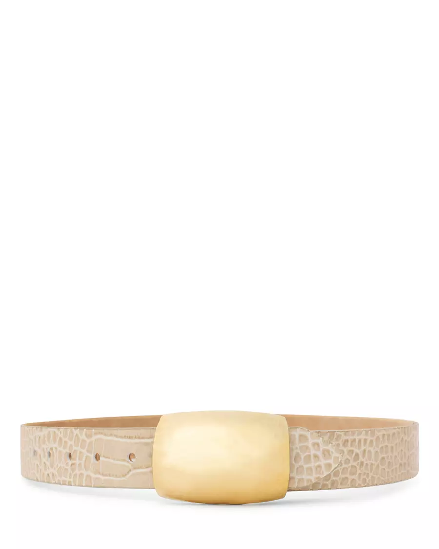 L'Agence Milou Domed Croc Embossed Leather Belt