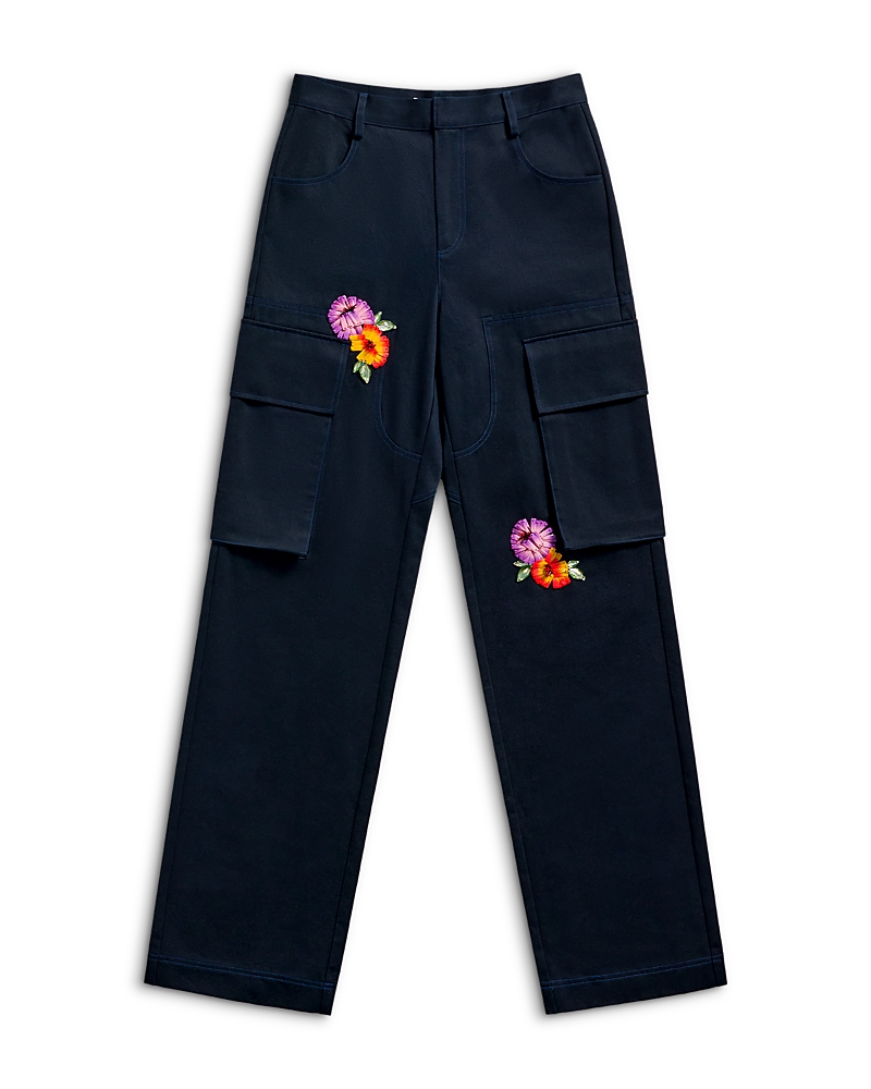 Area Embroidered-flower Cargo Trousers In Blue