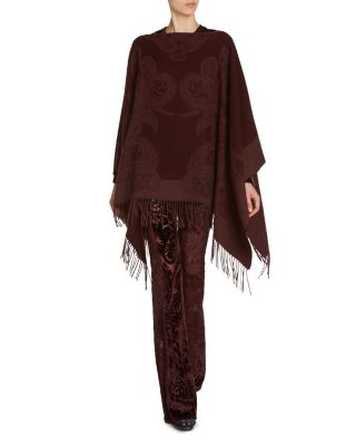 Wool Paisley Fringe Trim Poncho