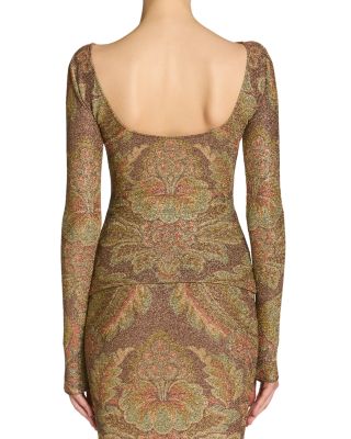 Printed Long Sleeve Boat Neck Top