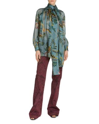 Silk Printed Scarf Neck Blouse