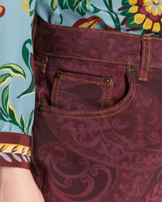 Flared Leg Jeans in Burgundy Print