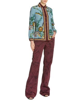 Silk Printed Button Front Blouse