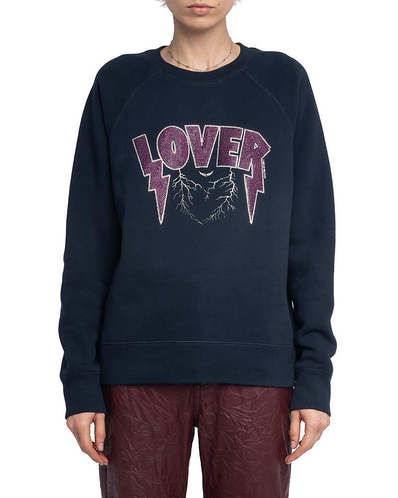Zadig & Voltaire Womens Encre Rhinestone-embellished Round-neck Cotton-blend Sweatshirt In Blue