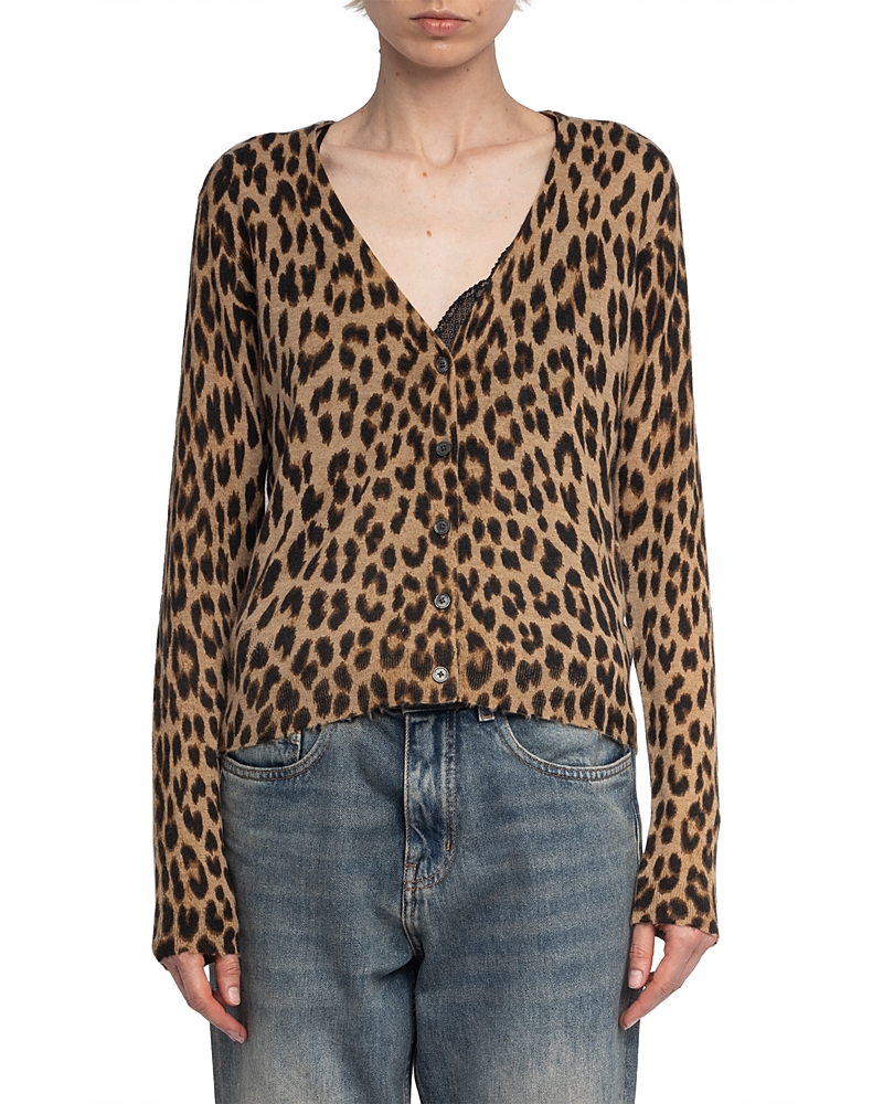 Zadig & Voltaire Womens Daim Manala Leopard-print Long-sleeve Cashmere Cardigan In Animal Print