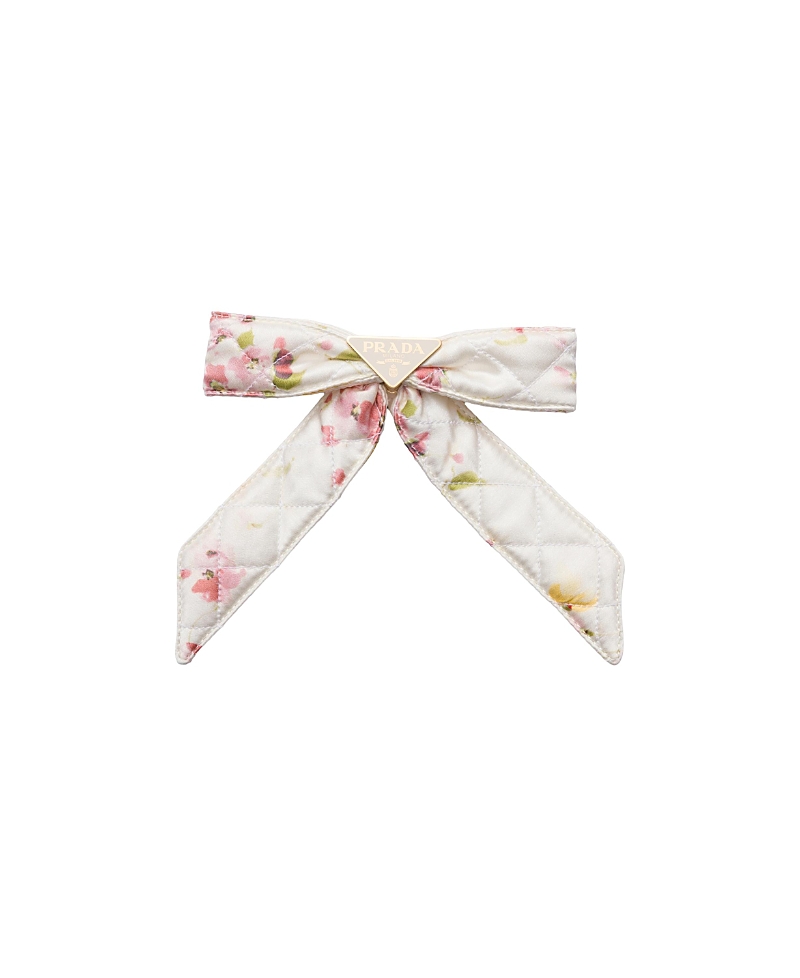 Prada Womens Pink Floral-print Quilted Satin Hair Clip In Multi