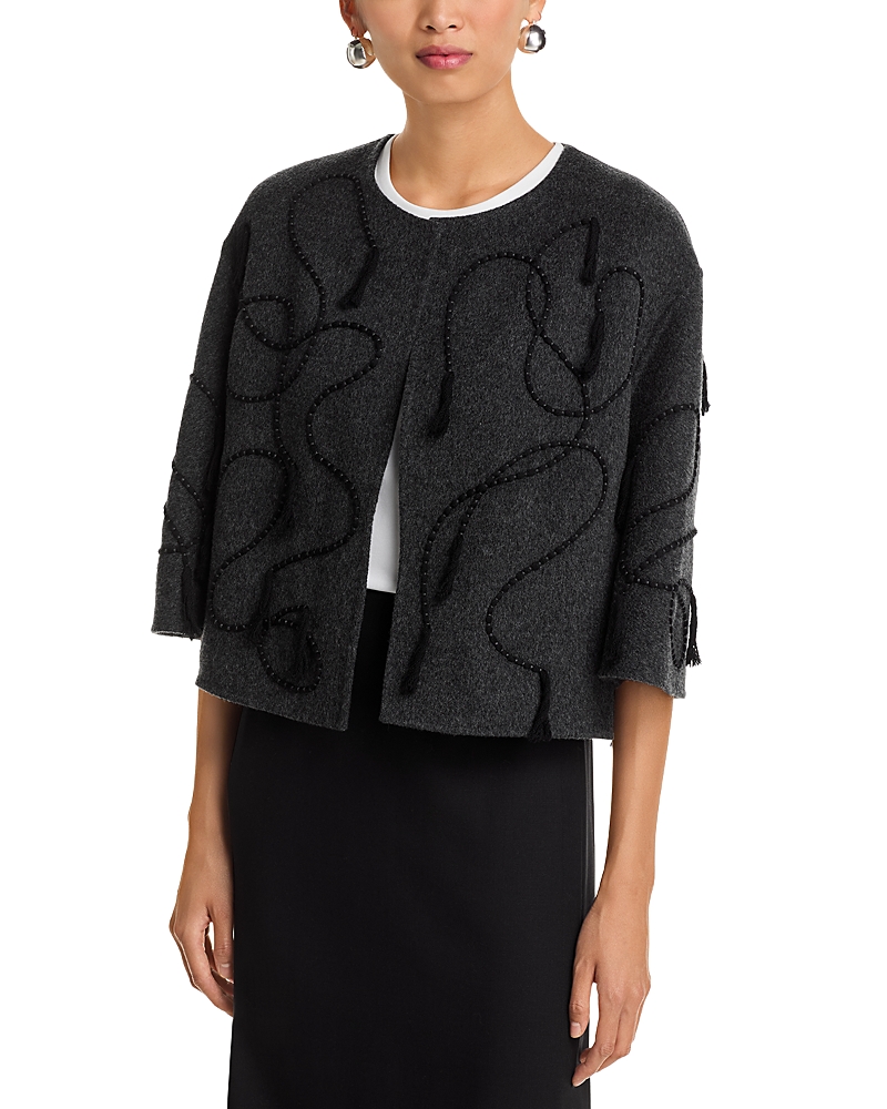 Lafayette 148 Embroidered Cardigan Jacket In Gray