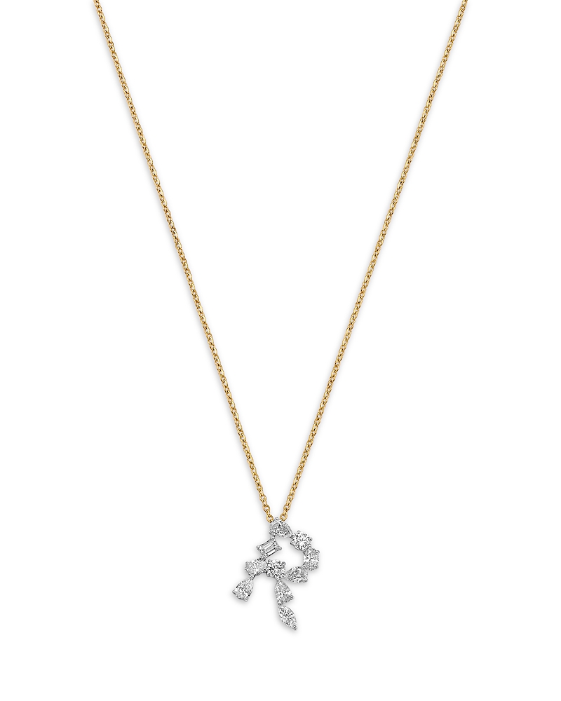 Bloomingdale's Fine Collection Luxe Collection Certified Mixed Cut Lab Grown Diamond Initial Pendant Necklace in 14K White & Yellow Gold, 0.5 tcw