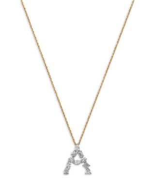 Luxe Collection Certified Mixed Cut Lab Grown Diamond Initial Pendant Necklace in 14K White & Yellow Gold, 0.5 tcw