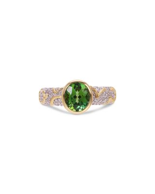 Ondine Solitaire Green Tourmaline & Diamond Ring in 18K Yellow Gold