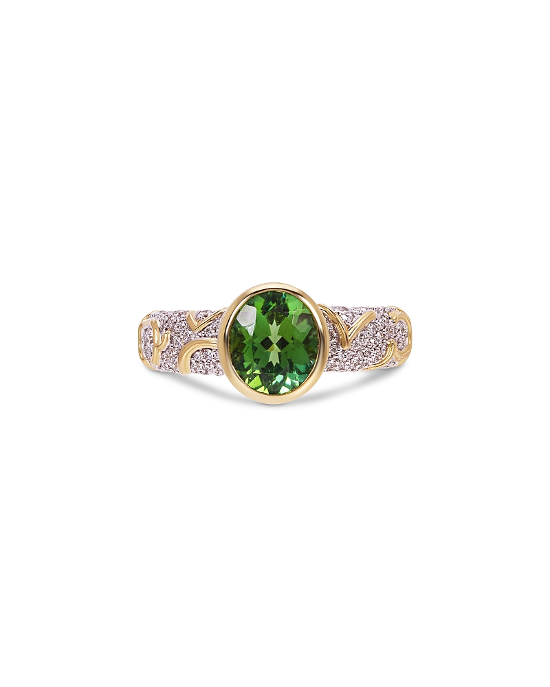 Marina B Ondine Solitaire Green Tourmaline & Diamond Ring In 18k Yellow Gold In Gold