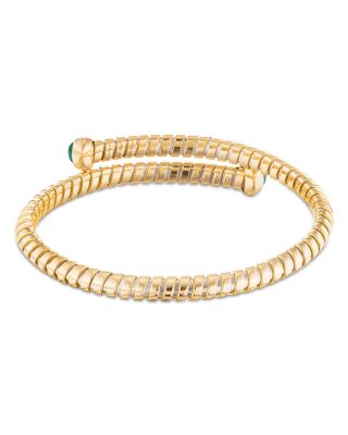 Trisolina Diamond & Emerald Bypass Bangle in 18K Yellow Gold