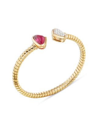 Trisolina Rubellite & Diamond Castagna Bangle Bracelet in 18K Yellow Gold