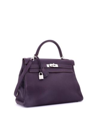 Kelly 32 Handbag Purple Clemence with Palladium Hardware