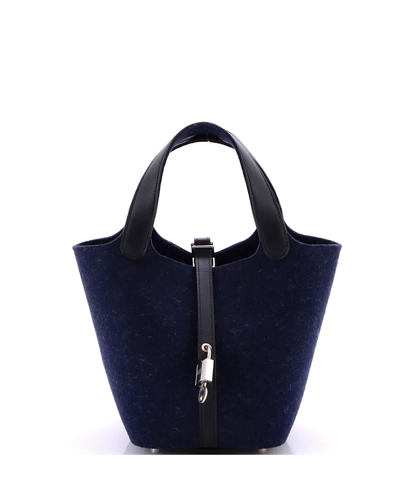 Pre-owned Pre-owned Hermes Hermes Pm Picotin Lock Bag Felt With Leather In Blue