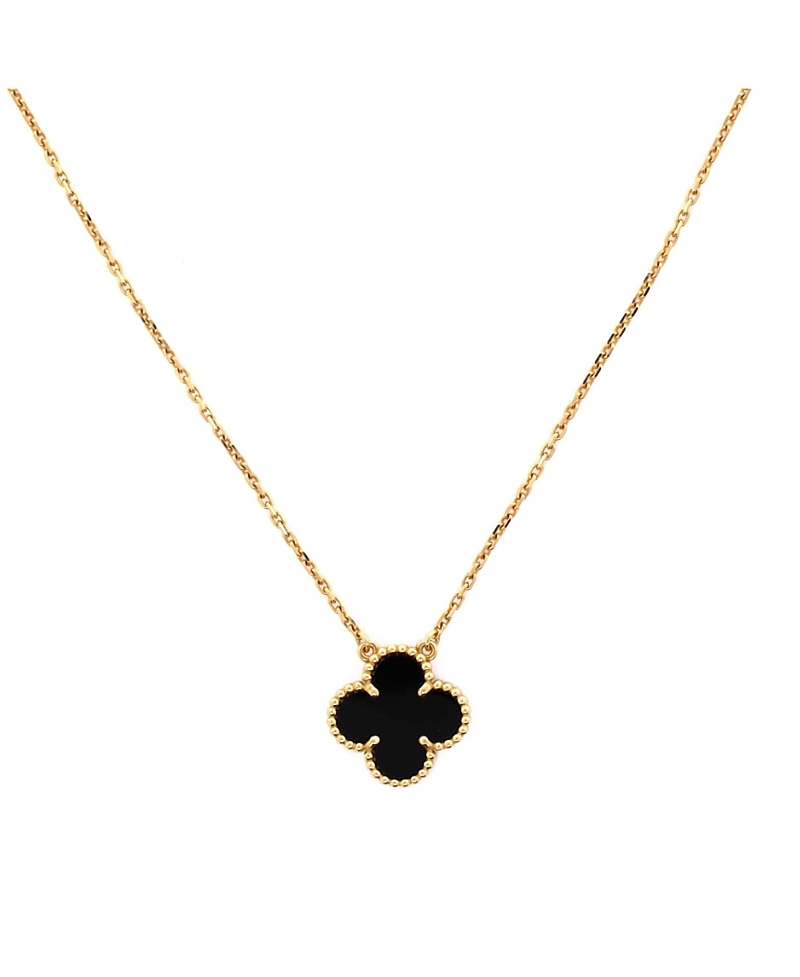 Pre-owned Pre-owned Van Cleef & Arpels Van Cleef & Arpels Vintage Alhambra Pendant Necklace 18k Gold And Onyx