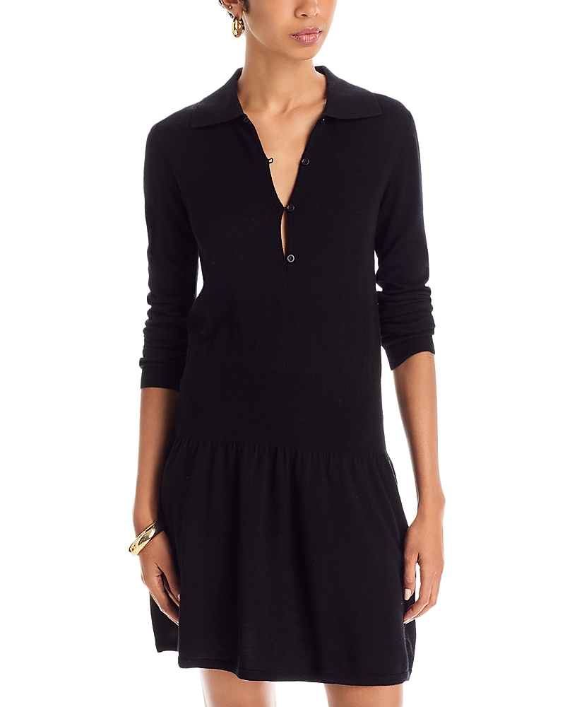 Frame The Smart Polo Long Sleeve Merino Wool Sweater Dress In Black
