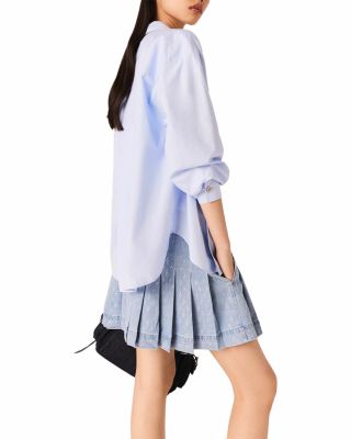 Short Pleated Denim Skirt with Rhinestones