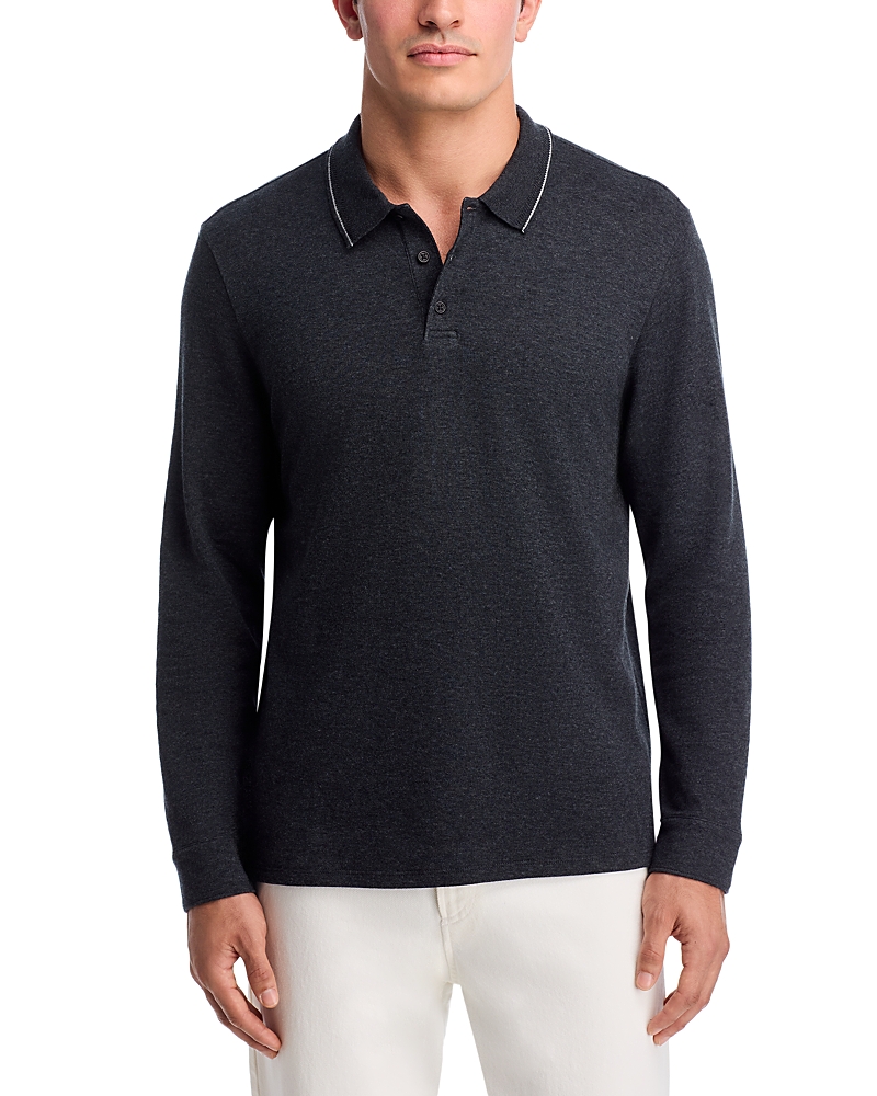 Vince Heathered Double Face Long Sleeve Polo Shirt