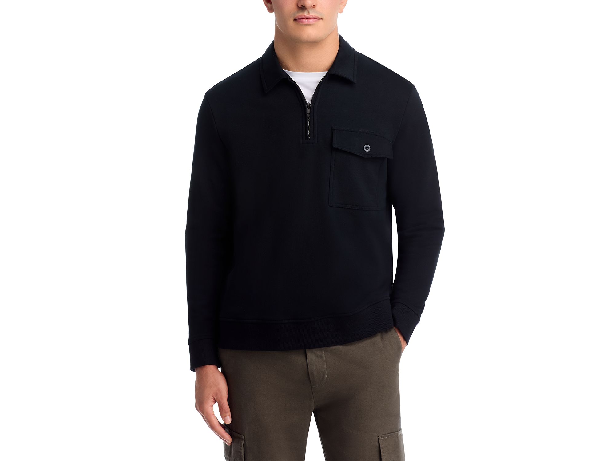 French Terry Long Sleeve Zip Polo Shirt - Image 1