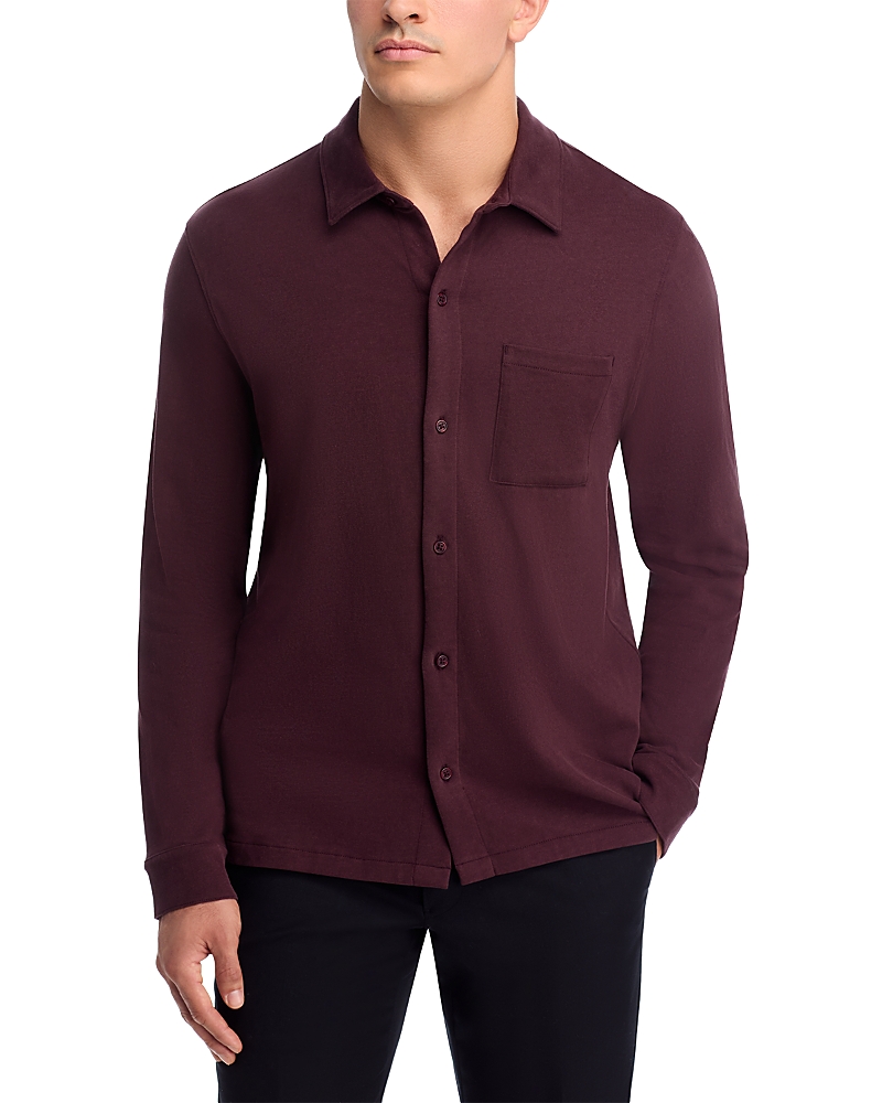 Vince Sueded Knit Button-up Shirt In Red