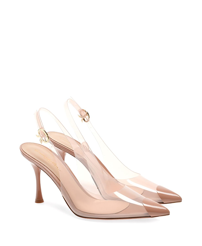 Gianvito Rossi Plexi Patent Leather Cap-toe Slingback Pumps In Brown