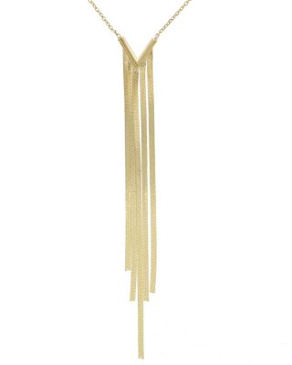 Herringbone Fringe V Necklace in 14K Yellow Gold, 18"
