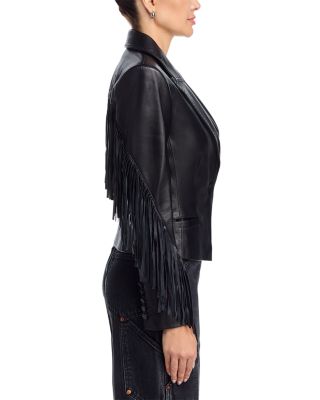 Vashti Leather Fringe Trim Blazer