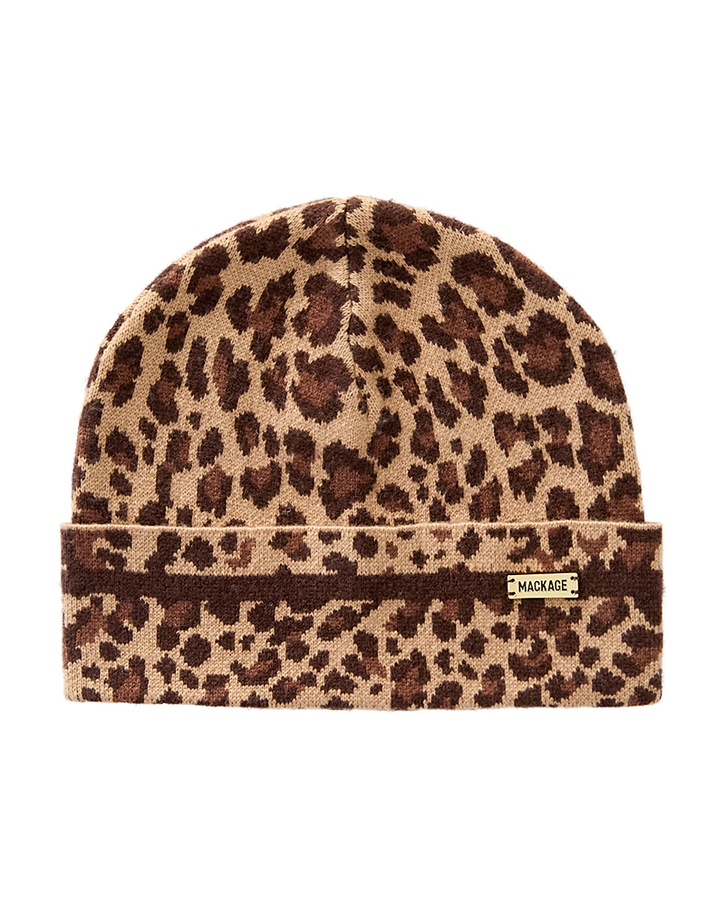 Mackage Kiko-a Leopard Print Jacquard Knit Toque In Brown