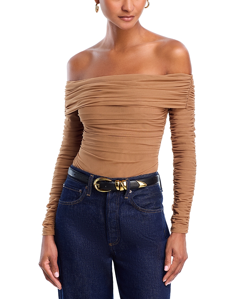 L Agence L'agence Peonie Off The Shoulder Bodysuit In Brown