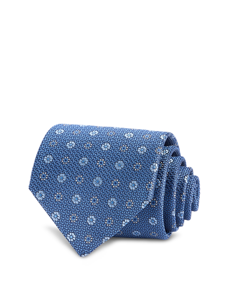 David Donahue Floral Pattern Silk Classic Tie In Blue