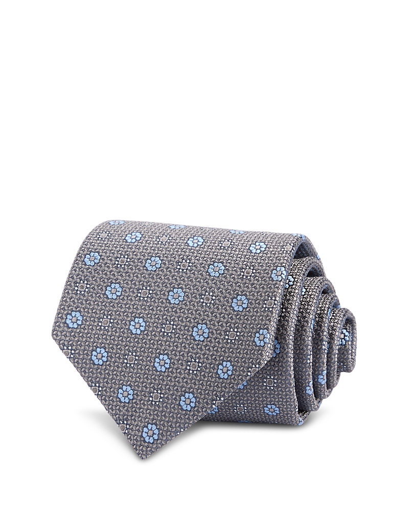 David Donahue Floral Pattern Silk Classic Tie In Gray