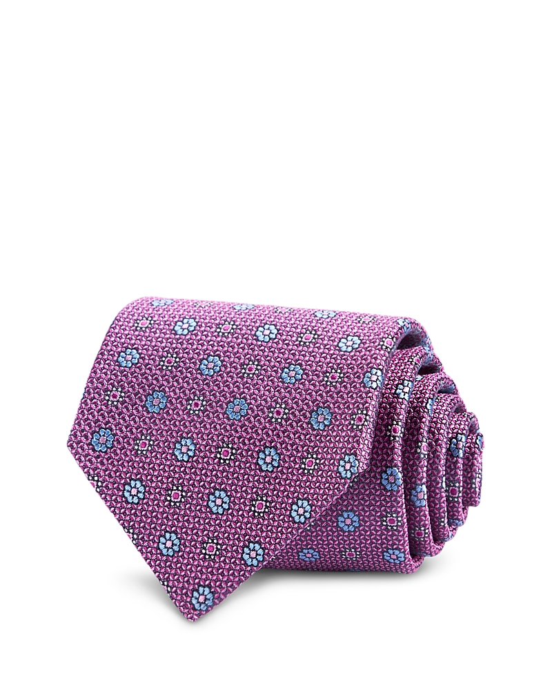 David Donahue Floral Pattern Silk Classic Tie In Purple